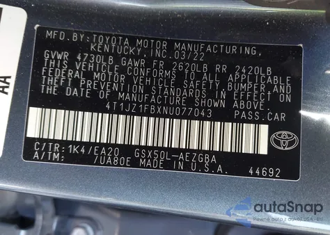 2022 Toyota Avalon Xle from USA, damaged, VIN 4T1JZ1FBXNU077043